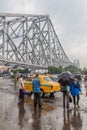 HOWRAH, INDIA - OCTOBER 27, 2016: View of Howrah Bridge, suspended span bridge over the Hooghly River in West Bengal