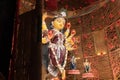 Howrah,West Bengal,India- 2nd October, 2022 : Hindu Purohit raising fire of yajna to worship Goddess Durga for Ashtami puja aarati