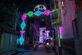 Decorated and illuminated street during Durga puja festival night