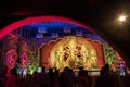 Howrah, West Bengal, India- 3rd October, 2022 : Devotees visiting nicely decorated Durga Puja pandal. Durga Puja is biggest