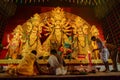 Hindu Priests preparing to worship Goddess Durga with puja ingedients for Ashtami puja aarati. Sacred Durga Puja ritual-festival Royalty Free Stock Photo