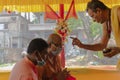 Lord Jagannath, Balaram and Suvodra, being worshipped, Ratha jatra festival, India