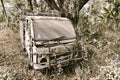 Old truck left to rust amidst nature. Sepia color Royalty Free Stock Photo