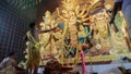 Hindu Priest worshipping Goddess Durga with chamor, fly whisk fan