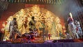 Hindu Purohits offering Vog, holy sweet food for Goddess Durga while worshipping