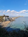 Howth Lighthouse,beach, and marina seen from above, Dublin Ireland