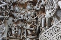 Hoysaleswara Temple wall carving of female dancer and male musician