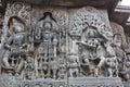 Hoysaleswara Temple Wall carving showing lord Mahavishnu inbetween a female dancer and a male musician