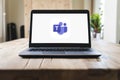HP laptop on table with Microsoft Teams on screen Royalty Free Stock Photo