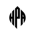 HPA circle letter logo design with circle and ellipse shape. HPA ellipse letters with typographic style. The three initials form a