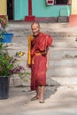 HPA AN, MYANMAR - DECEMBER 13, 2016: An elderly monk near Saddan cave near Hpa An, Myanm