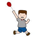 Hppy boy running with a balloon