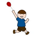 Hppy boy running with a balloon