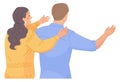 Hppy parents. Man and woman with open arms back view