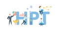 HPT, Human Performance Technology. Concept with keyword, people and icons. Flat vector illustration. Isolated on white.