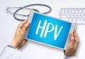 HPV CONCEPT Virus vaccine with syringe HPV criteria for pap smear slide cytology.