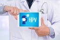 HPV CONCEPT Virus vaccine with syringe HPV criteria for pap smear slide cytology. Royalty Free Stock Photo