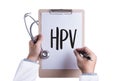 HPV CONCEPT Virus vaccine with syringe HPV criteria for pap Royalty Free Stock Photo