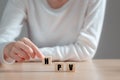 HPV Human Papillomavirus acronym on wood block, Asian woman  holding wooden block, viruses Some strains infect genitals and can Royalty Free Stock Photo