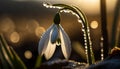 Snowdrops, bokeh background, copy space for text, beginning of spring, macro close-up of snowdrops