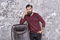 HR department. Empty chair. Bearded boss stand in office. Job offer. Office worker. Need change of scenery. Vacant Royalty Free Stock Photo