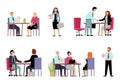 Hr employer interview. Employee characters need job, work searching woman and wan. Isolated boss interviewing workers