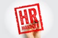 HR manager stamp with hand holding marker, rectangular corporate imprint representing human resources leadership, employee Royalty Free Stock Photo