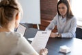 HR mangers hiring millennial female job candidate