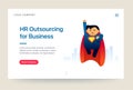 HR outsourcing company website template. Super hero illustration. Home page concept. UI design mockup.