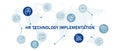 HR Technology Implementation icon set with illustration data engineering modern transformation system work planning