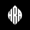 HRA circle letter logo design with circle and ellipse shape. HRA ellipse letters with typographic style. The three initials form a