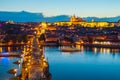 Hradcany evening panorama with Prague Castle, Charles Bridge and Vltava River, Prague, Czech Republic Royalty Free Stock Photo