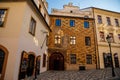 Hradcany Town Hall, Beautiful renaissance house, facade is richly decorated with figural sgraffito, Palace at Square nearby Prague Royalty Free Stock Photo