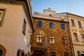 Hradcany Town Hall, Beautiful renaissance house, facade is richly decorated with figural sgraffito, Palace at Square nearby Prague Royalty Free Stock Photo