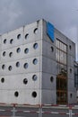 Hradec Kralove, Czech Republic - July 22, 2023 - The Research Library. Modern interior with round windows