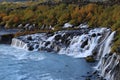 Hraunfossar Barnafoss Waterfalls in Husafell Reykholt Area Iceland Royalty Free Stock Photo