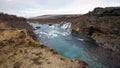 hraunfossar horizontal waterfall in Icealand. Beautiful and majestic landscape tourist attraction place