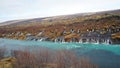 hraunfossar horizontal waterfall in Icealand. Beautiful and majestic landscape tourist attraction place