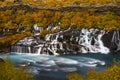 Hraunfossar waterfall in Iceland. Autumn colorful landscape Royalty Free Stock Photo