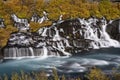 Hraunfossar waterfall in Iceland. Autumn colorful landscape Royalty Free Stock Photo