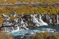 Hraunfossar waterfall in Iceland. Autumn colorful landscape Royalty Free Stock Photo