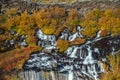 Hraunfossar waterfall in Iceland. Autumn