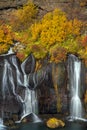 Hraunfossar waterfall in Iceland. Autumn
