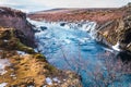 Hraunfossar waterfall, Iceland. Autumn landscape.