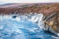 Hraunfossar waterfall, Iceland. Autumn landscape.