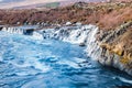 Hraunfossar waterfall, Iceland. Autumn landscape.