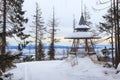 Wooden viewpoint in the popular ski and hiking Hrebienok resort.