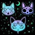 Hree stickers of multicolored scary cats