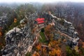 Hrensko, Czech Republic - Aerial view of famous Pravcicka Brana (Pravcicka Gate) in Bohemian Switzerland National Park Royalty Free Stock Photo