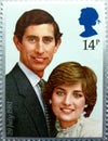 HRH Prince of Wales Prince Charles and Princess Diana commemorative stamp 1981 UK Royal Family Royalty Free Stock Photo